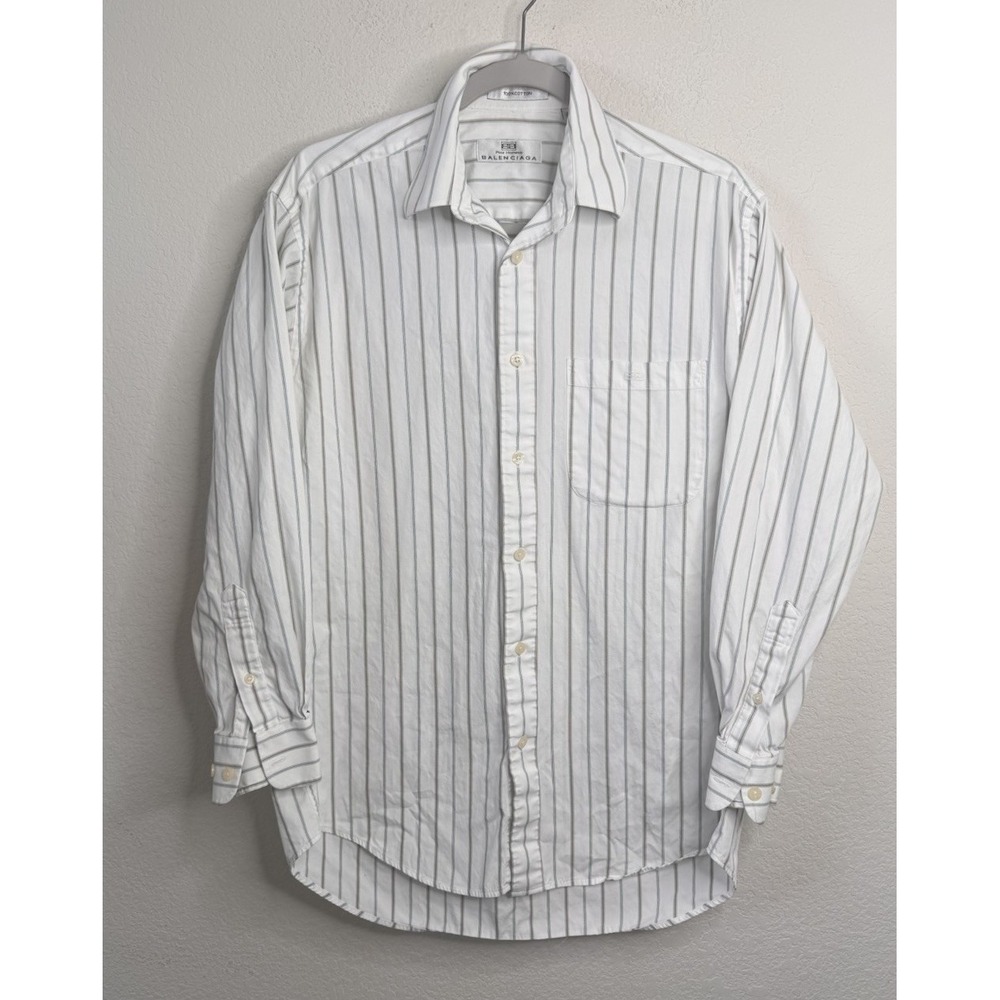 Balenciaga Pour Homme 100% Cotton Striped Button Down Shirt 15.5/32 Designer